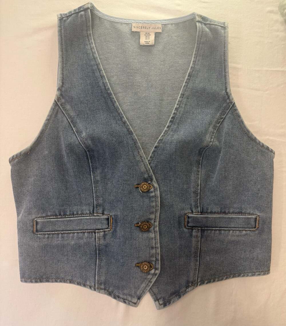 Sincerely Jules Denim Vest, Size M, Light Wash